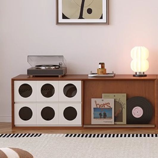 Meuble TV rectangulaire ou rond en pin français traditionnel, bois massif, panneau multicouche, avec verre et 2 tiroirs pour salon 