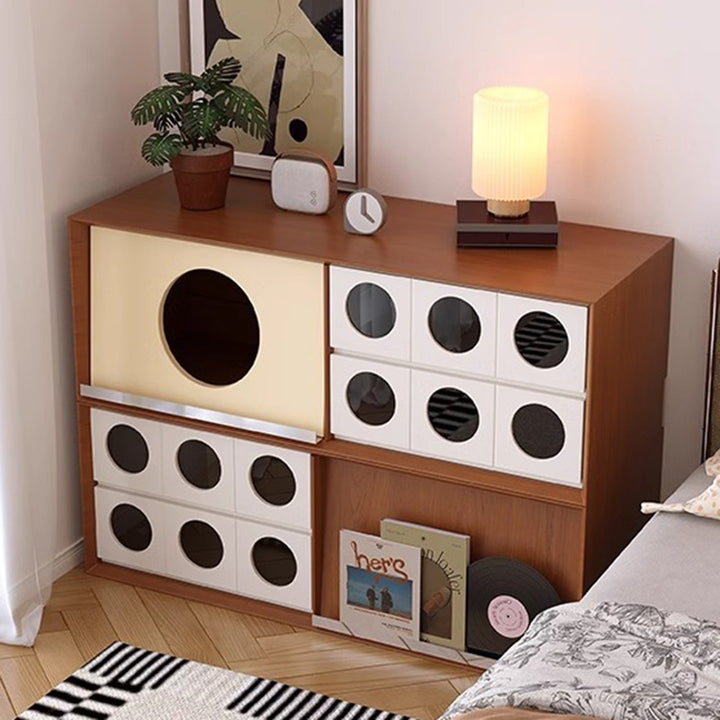Meuble TV rectangulaire ou rond en pin français traditionnel, bois massif, panneau multicouche, avec verre et 2 tiroirs pour salon 
