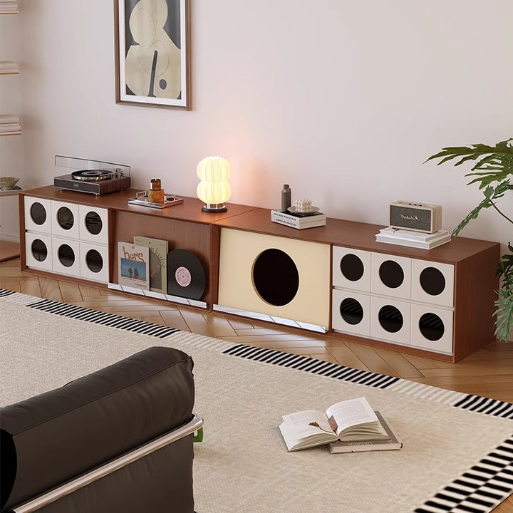 Meuble TV rectangulaire ou rond en pin français traditionnel, bois massif, panneau multicouche, avec verre et 2 tiroirs pour salon 