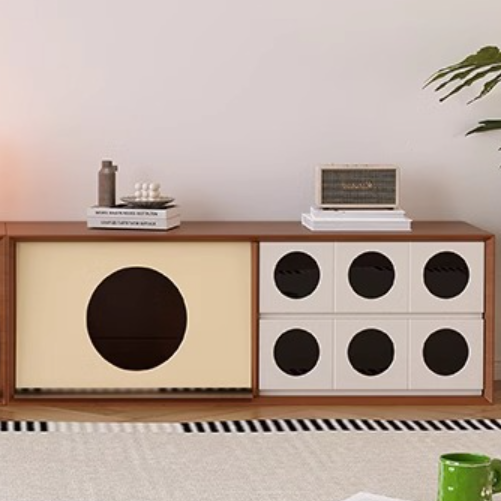 Meuble TV rectangulaire ou rond en pin français traditionnel, bois massif, panneau multicouche, avec verre et 2 tiroirs pour salon 
