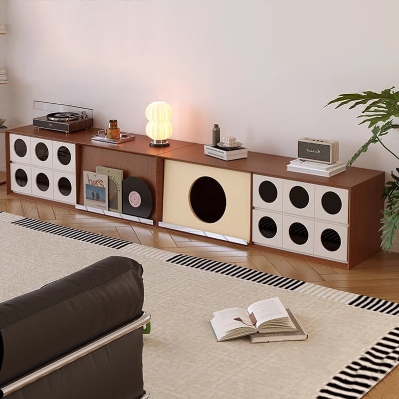 Meuble TV rectangulaire ou rond en pin français traditionnel, bois massif, panneau multicouche, avec verre et 2 tiroirs pour salon 