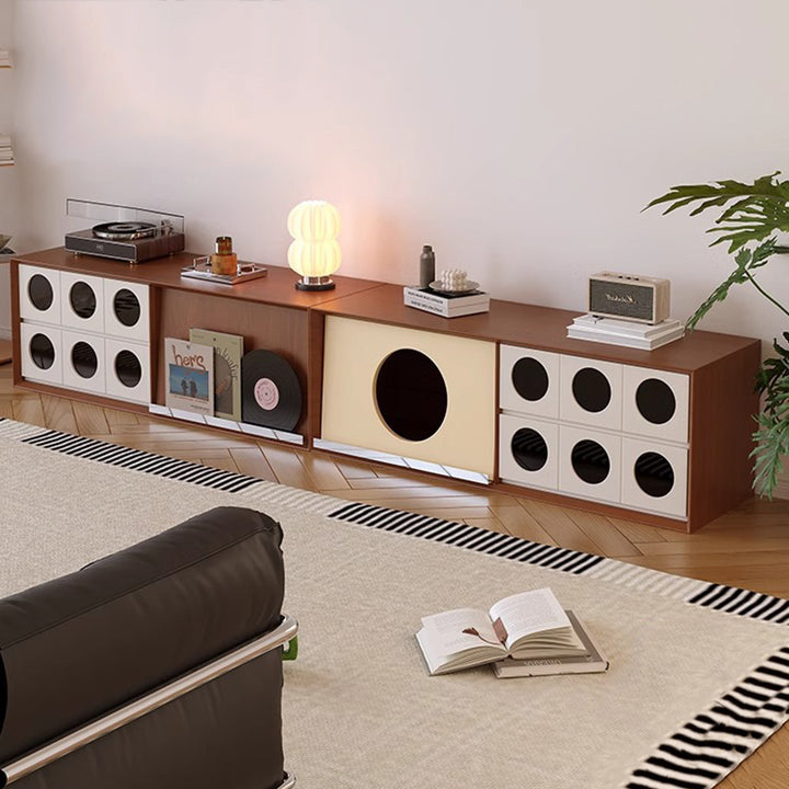 Meuble TV rectangulaire ou rond en pin français traditionnel, bois massif, panneau multicouche, avec verre et 2 tiroirs pour salon 