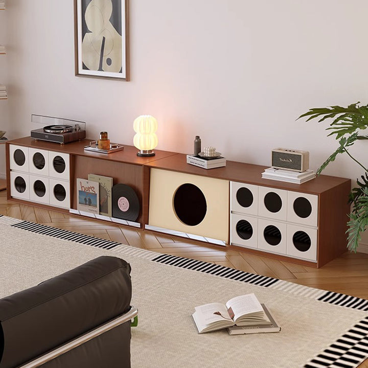 Meuble TV rectangulaire ou rond en pin français traditionnel, bois massif, panneau multicouche, avec verre et 2 tiroirs pour salon 