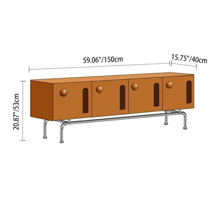 Traditioneller Vintage-TV-Ständer aus massivem Kiefernholz mit mehrschichtiger Platte, gebogenem rechteckigem Design und 4 Aufbewahrungsmöglichkeiten für das Wohnzimmer 