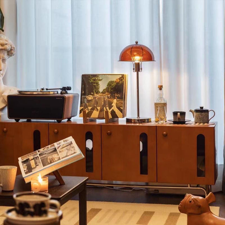 Traditioneller Vintage-TV-Ständer aus massivem Kiefernholz mit mehrschichtiger Platte, gebogenem rechteckigem Design und 4 Aufbewahrungsmöglichkeiten für das Wohnzimmer 
