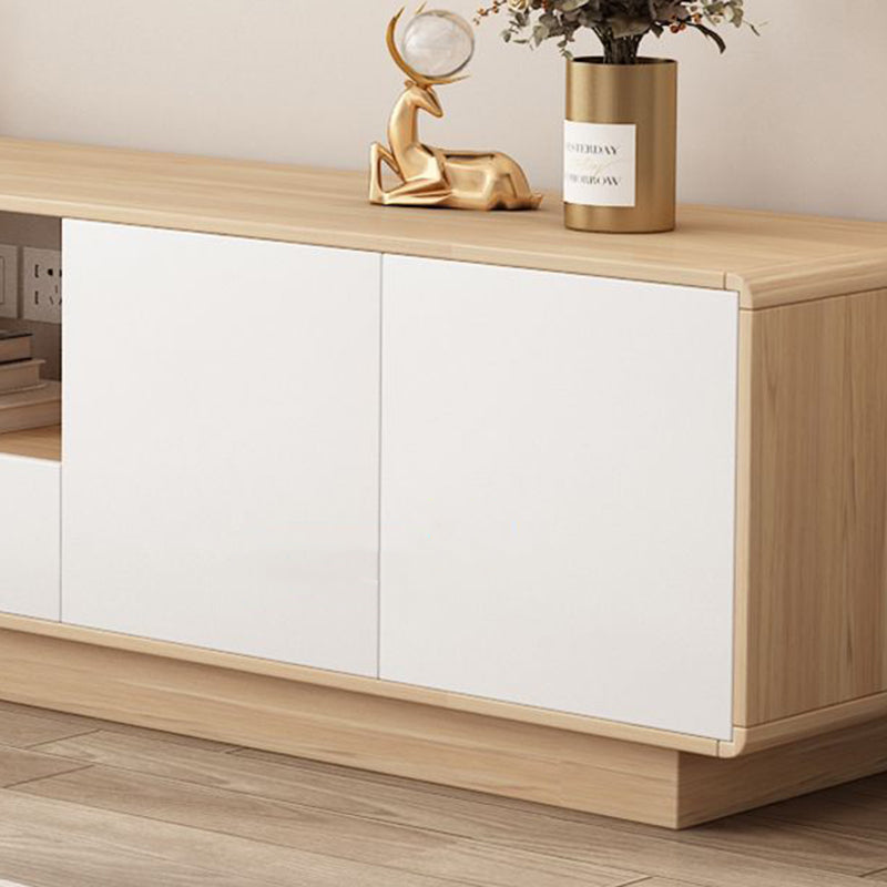 Moderner minimalistischer Eco Board TV-Ständer aus Massivholz mit mehreren Schichten, abgerundeter rechteckiger Form und 2 Aufbewahrungsmöglichkeiten für das Wohnzimmer 