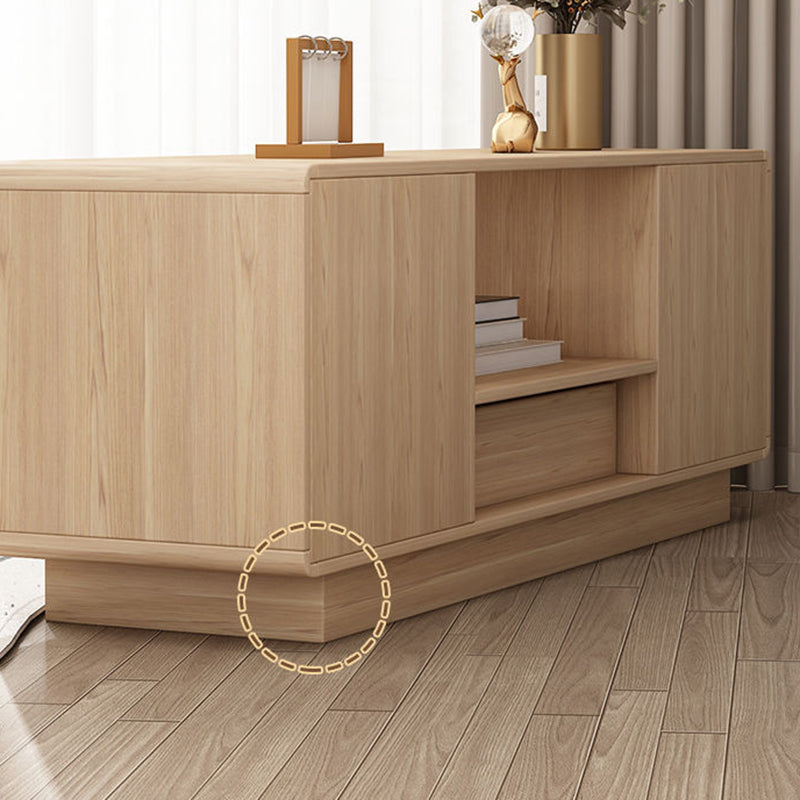 Moderner minimalistischer Eco Board TV-Ständer aus Massivholz mit mehreren Schichten, abgerundeter rechteckiger Form und 2 Aufbewahrungsmöglichkeiten für das Wohnzimmer 