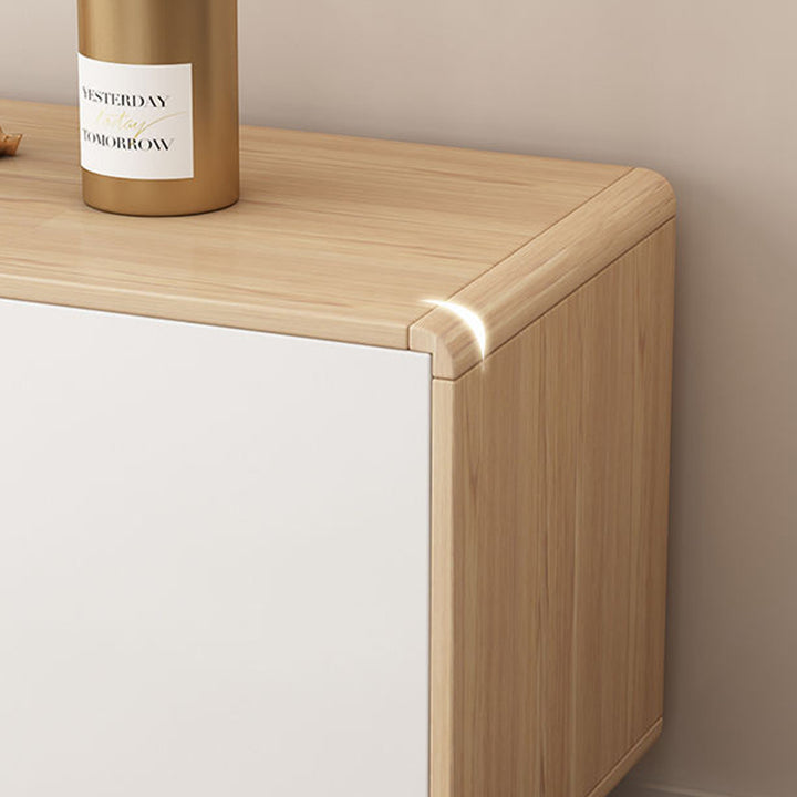 Moderner minimalistischer Eco Board TV-Ständer aus Massivholz mit mehreren Schichten, abgerundeter rechteckiger Form und 2 Aufbewahrungsmöglichkeiten für das Wohnzimmer 
