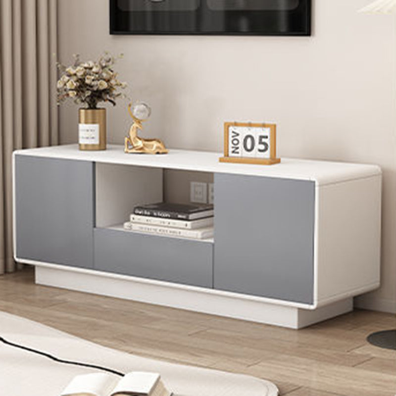 Moderner minimalistischer Eco Board TV-Ständer aus Massivholz mit mehreren Schichten, abgerundeter rechteckiger Form und 2 Aufbewahrungsmöglichkeiten für das Wohnzimmer 
