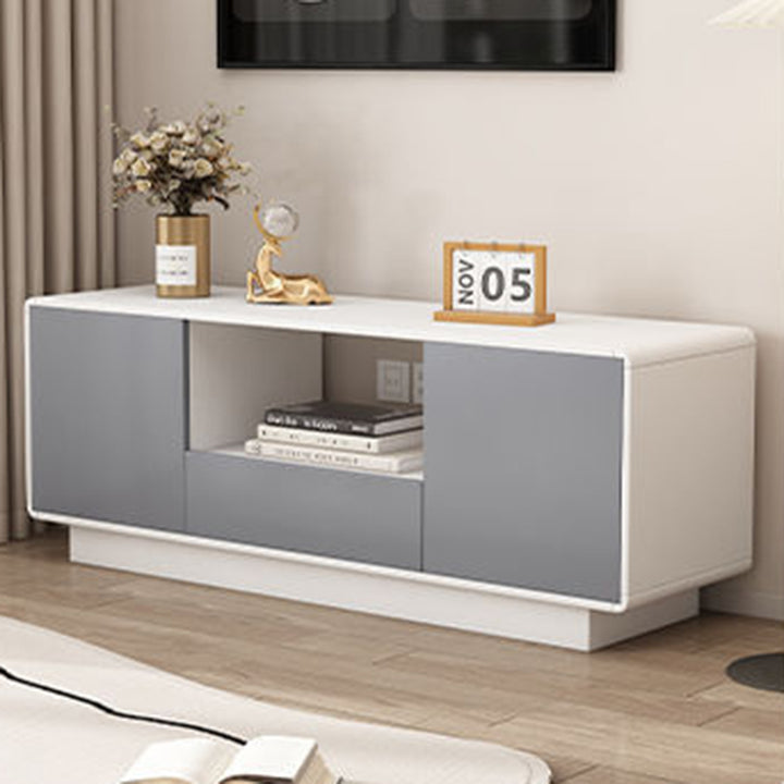 Moderner minimalistischer Eco Board TV-Ständer aus Massivholz mit mehreren Schichten, abgerundeter rechteckiger Form und 2 Aufbewahrungsmöglichkeiten für das Wohnzimmer 