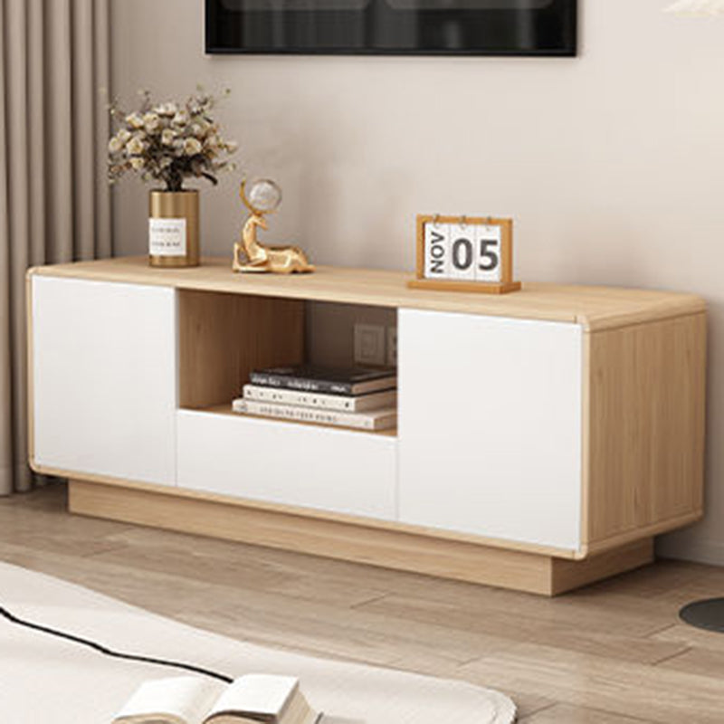 Moderner minimalistischer Eco Board TV-Ständer aus Massivholz mit mehreren Schichten, abgerundeter rechteckiger Form und 2 Aufbewahrungsmöglichkeiten für das Wohnzimmer 