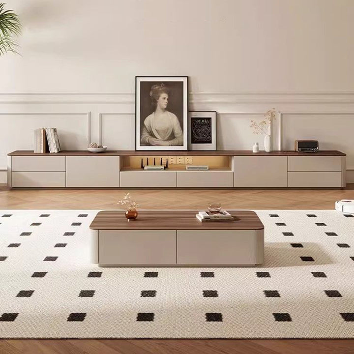 Traditionelles französisches TV-Regal aus massivem Holz mit abgerundeten Ecken und 2/3 Schubladen für das Wohnzimmer 