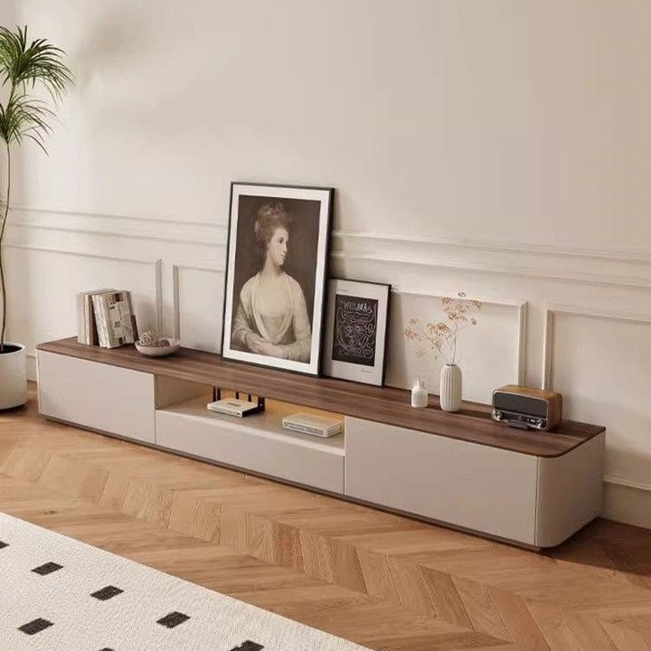 Traditionelles französisches TV-Regal aus massivem Holz mit abgerundeten Ecken und 2/3 Schubladen für das Wohnzimmer 