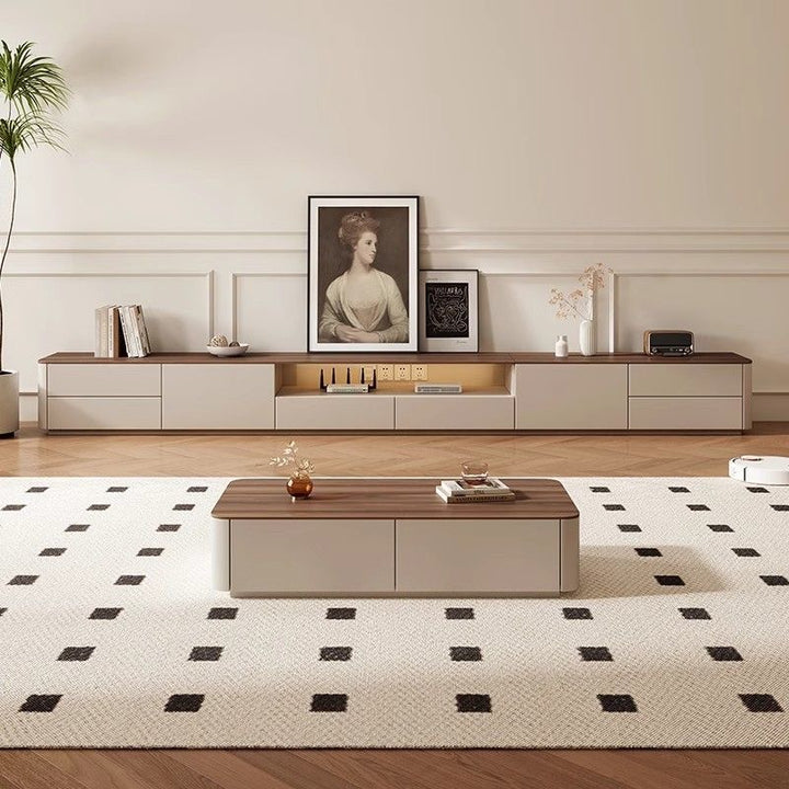 Traditionelles französisches TV-Regal aus massivem Holz mit abgerundeten Ecken und 2/3 Schubladen für das Wohnzimmer 