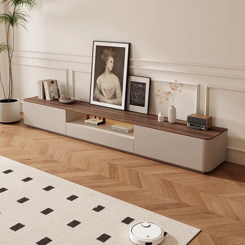 Traditionelles französisches TV-Regal aus massivem Holz mit abgerundeten Ecken und 2/3 Schubladen für das Wohnzimmer 