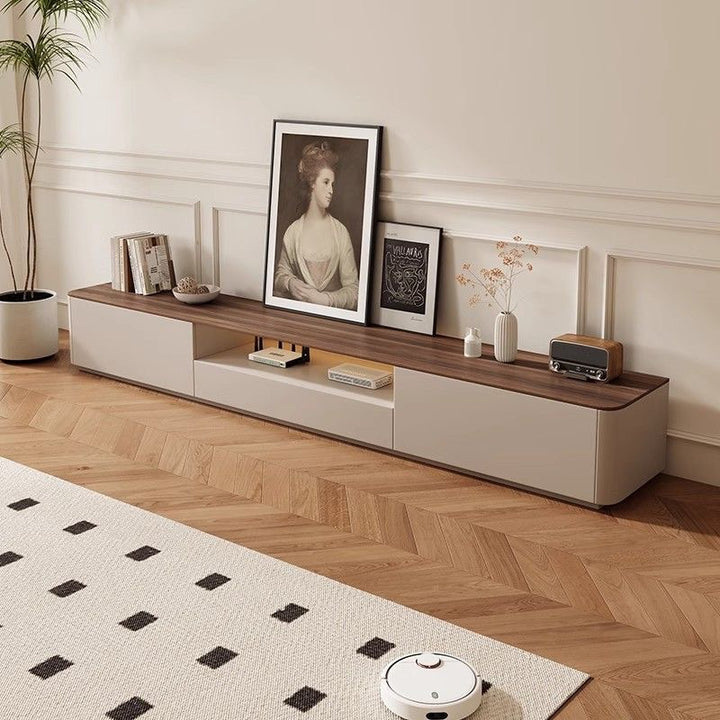 Traditionelles französisches TV-Regal aus massivem Holz mit abgerundeten Ecken und 2/3 Schubladen für das Wohnzimmer 