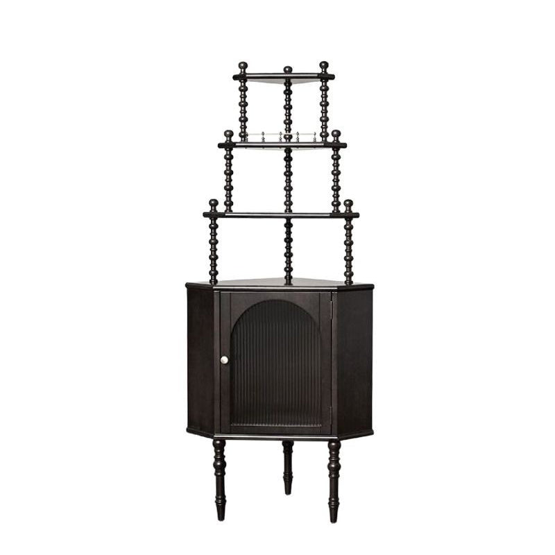 Traditional Vintage Pine Wood Irregular Pentagon Storage Shelf 4-Tier For Living Room