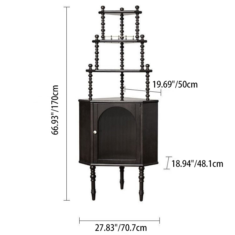 Traditional Vintage Pine Wood Irregular Pentagon Storage Shelf 4-Tier For Living Room