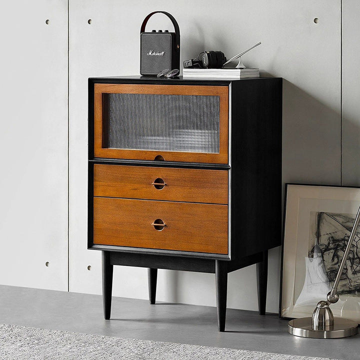 Traditional Vintage Pine Wood Solid Wood Multi-Layer Board Rectangular Storage Cabinet With 2 Drawers For Living Room