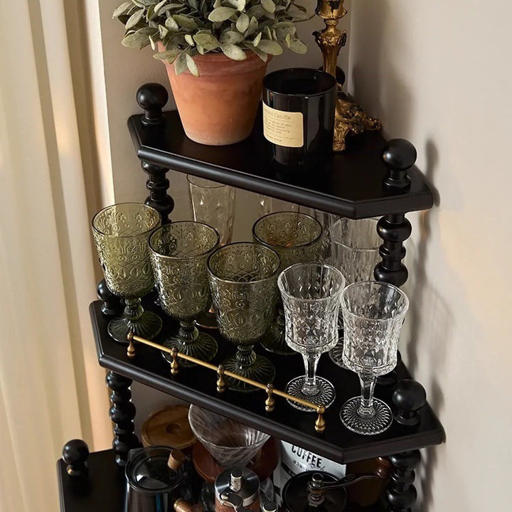 Traditional Vintage Pine Wood Irregular Pentagon Storage Shelf 4-Tier For Living Room