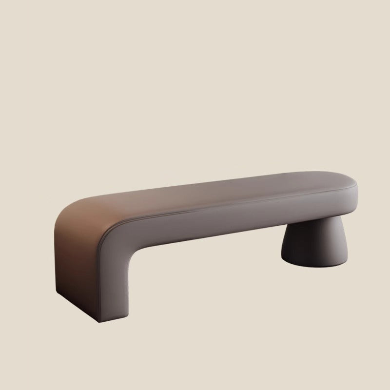 Contemporary Scandinavian PU Leather Solid Wood Curved Oval Shoe Bench For Living Room