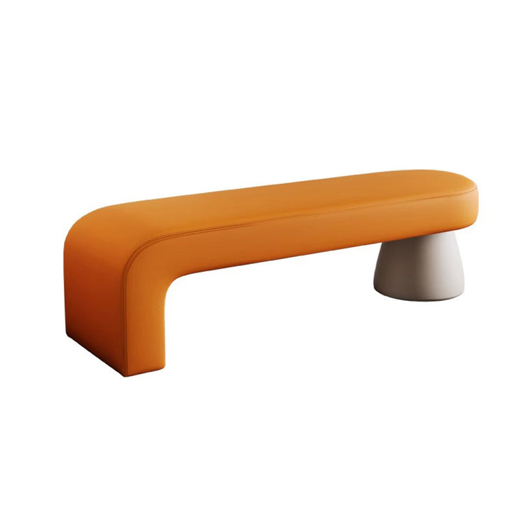 Contemporary Scandinavian PU Leather Solid Wood Curved Oval Shoe Bench For Living Room