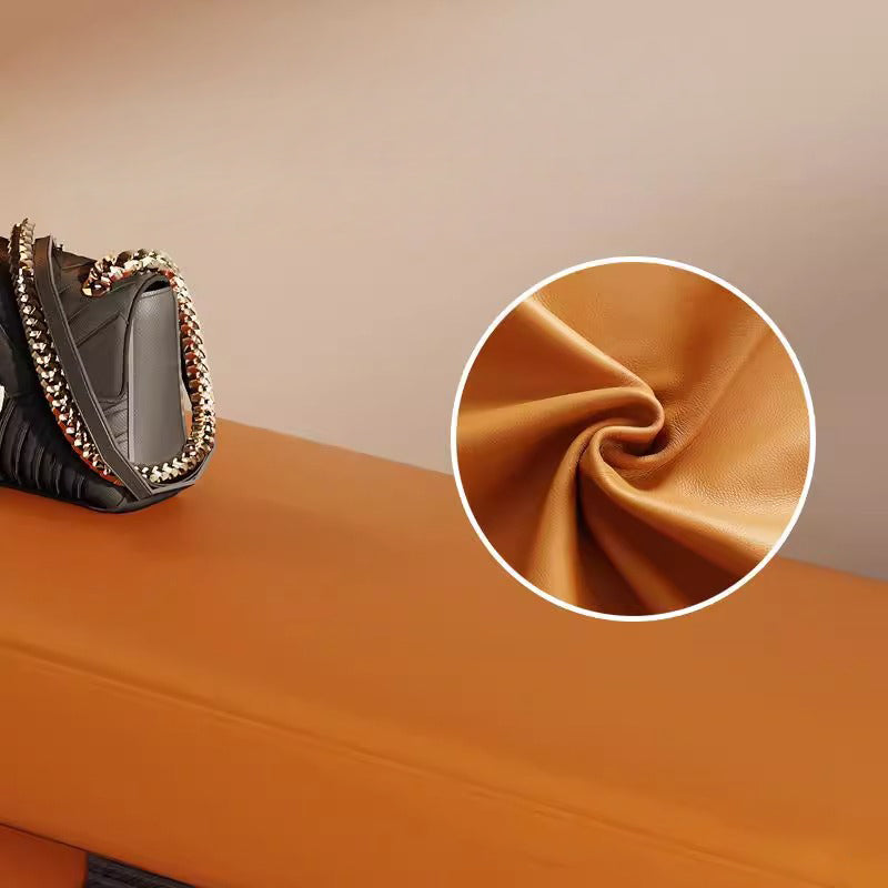 Contemporary Scandinavian PU Leather Solid Wood Curved Oval Shoe Bench For Living Room