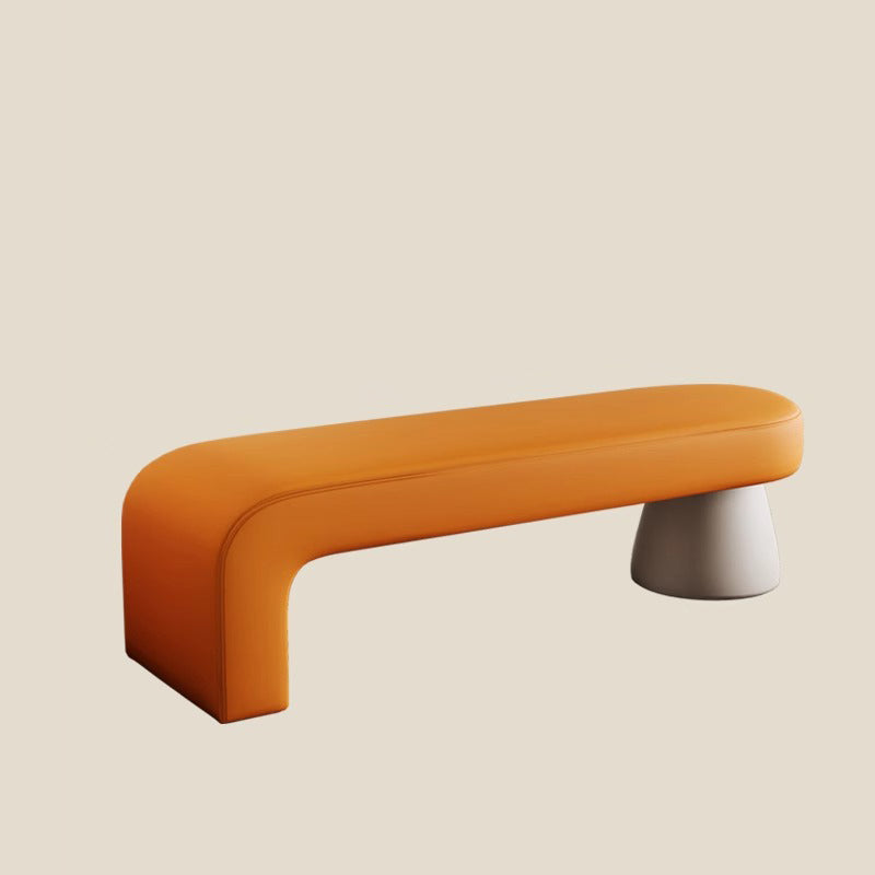 Contemporary Scandinavian PU Leather Solid Wood Curved Oval Shoe Bench For Living Room