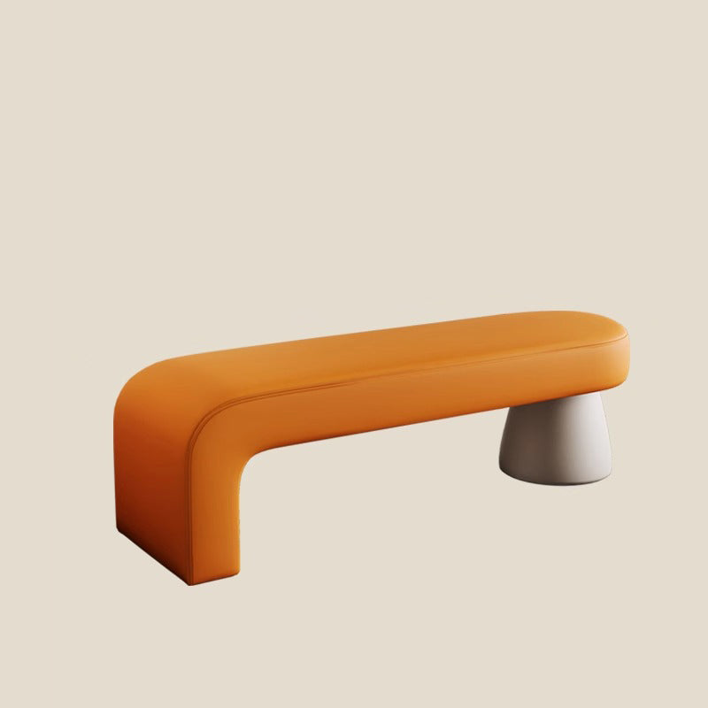 Contemporary Scandinavian PU Leather Solid Wood Curved Oval Shoe Bench For Living Room