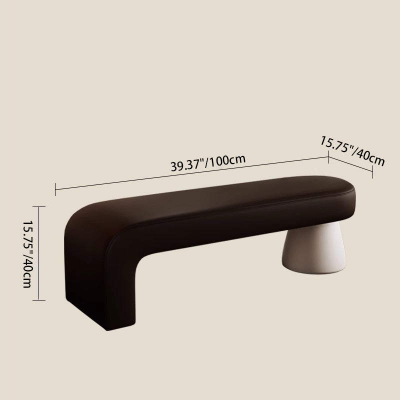 Contemporary Scandinavian PU Leather Solid Wood Curved Oval Shoe Bench For Living Room