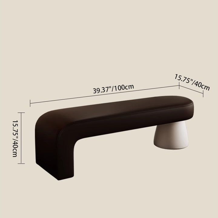 Contemporary Scandinavian PU Leather Solid Wood Curved Oval Shoe Bench For Living Room