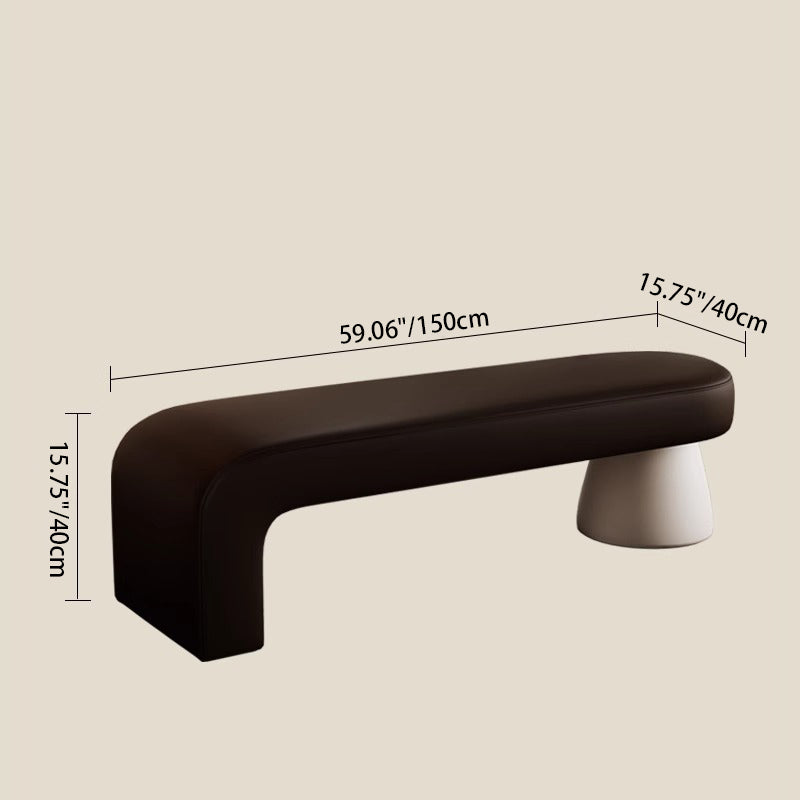 Contemporary Scandinavian PU Leather Solid Wood Curved Oval Shoe Bench For Living Room