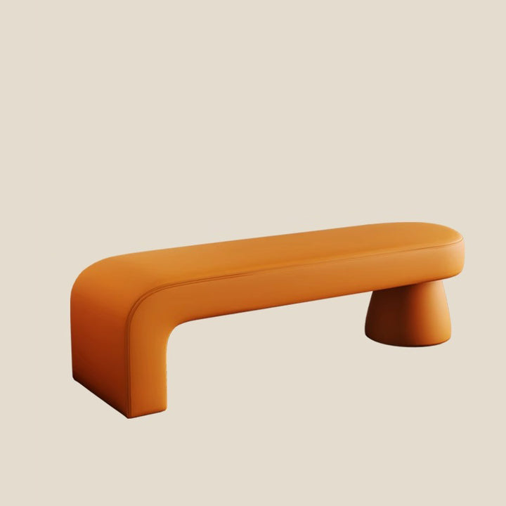 Contemporary Scandinavian PU Leather Solid Wood Curved Oval Shoe Bench For Living Room