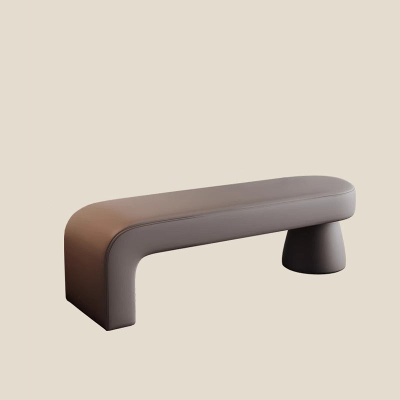 Contemporary Scandinavian PU Leather Solid Wood Curved Oval Shoe Bench For Living Room