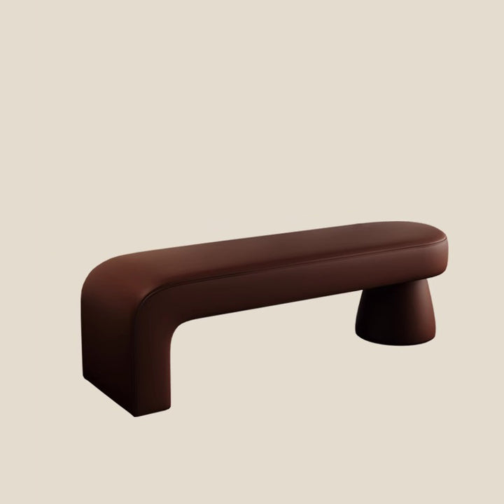 Contemporary Scandinavian PU Leather Solid Wood Curved Oval Shoe Bench For Living Room