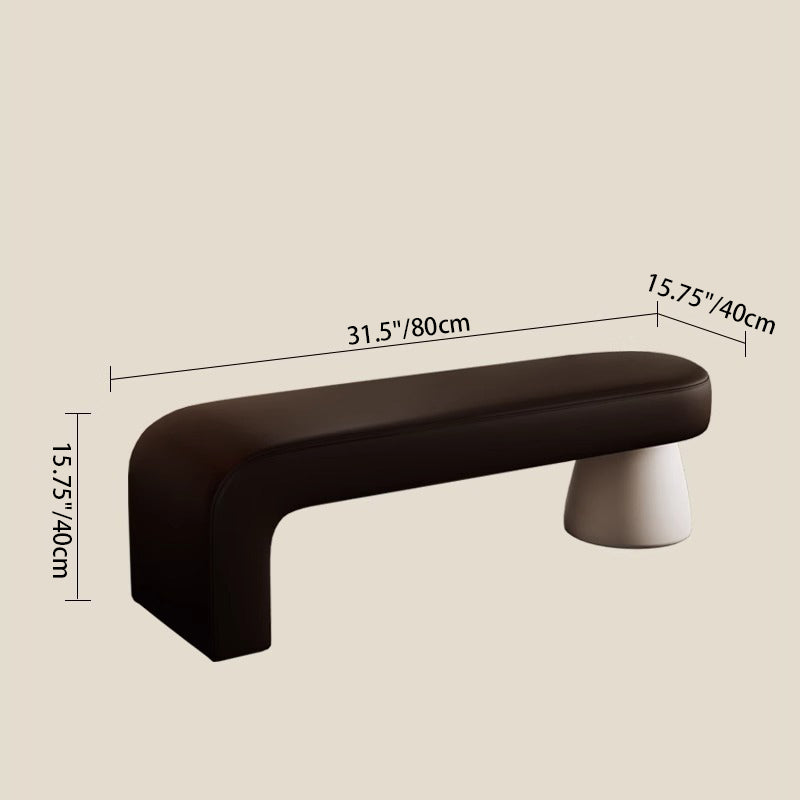 Contemporary Scandinavian PU Leather Solid Wood Curved Oval Shoe Bench For Living Room