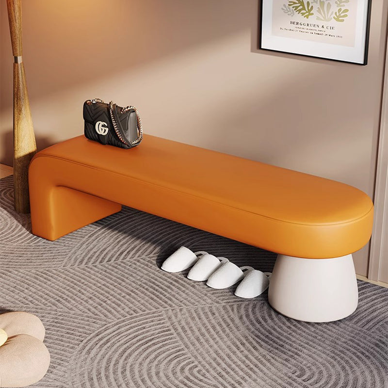 Contemporary Scandinavian PU Leather Solid Wood Curved Oval Shoe Bench For Living Room