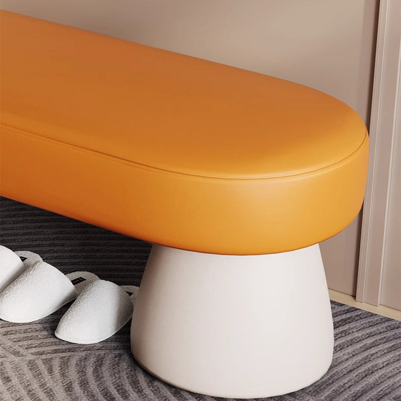 Contemporary Scandinavian PU Leather Solid Wood Curved Oval Shoe Bench For Living Room