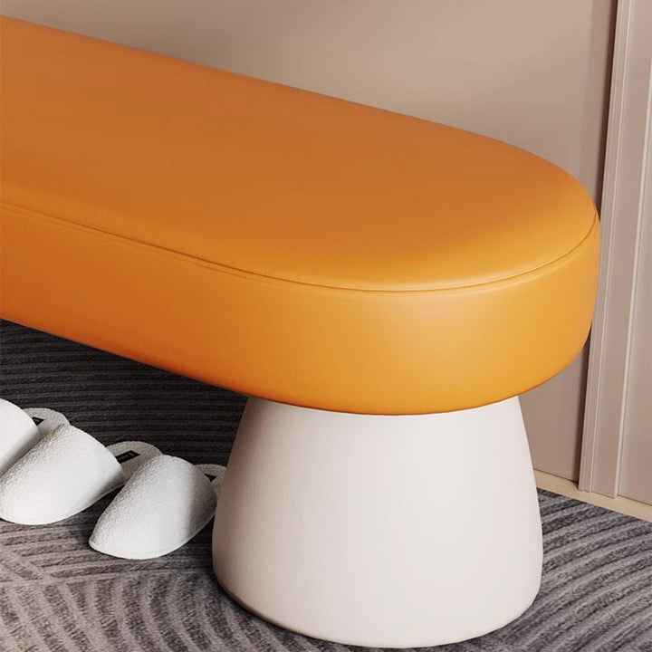 Contemporary Scandinavian PU Leather Solid Wood Curved Oval Shoe Bench For Living Room