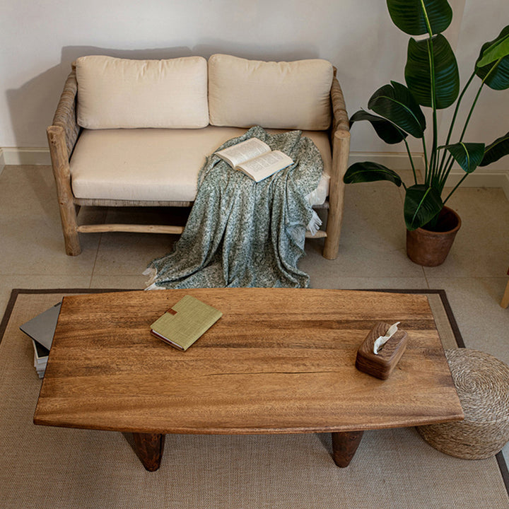 Table basse forme marteau en bois massif japonais traditionnel, à 1 niveau, pour salon 