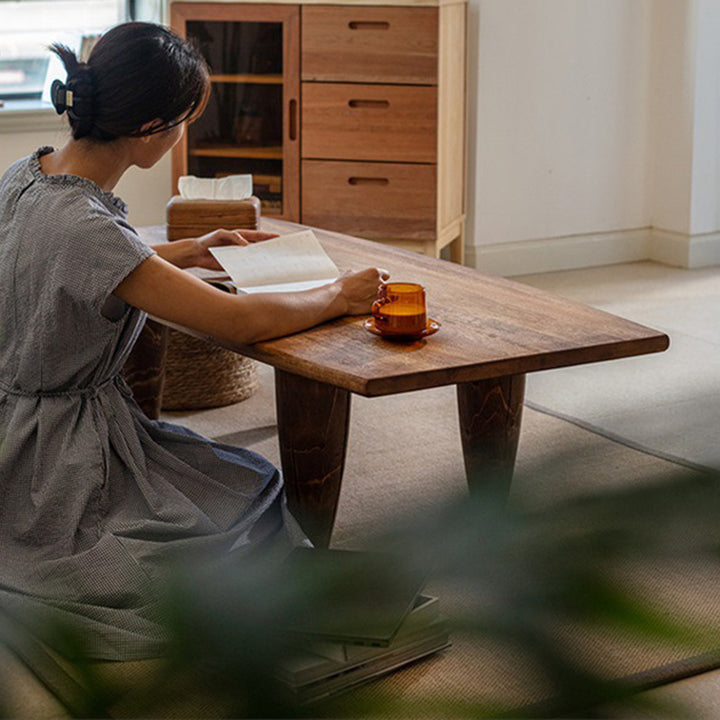Table basse forme marteau en bois massif japonais traditionnel, à 1 niveau, pour salon 