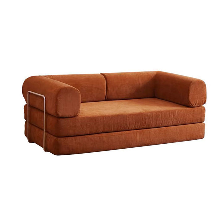 Modern Minimalist Stainless Steel Fabric Corduroy Curved Square Sofa With Backrest &amp; Armrests For Living Room