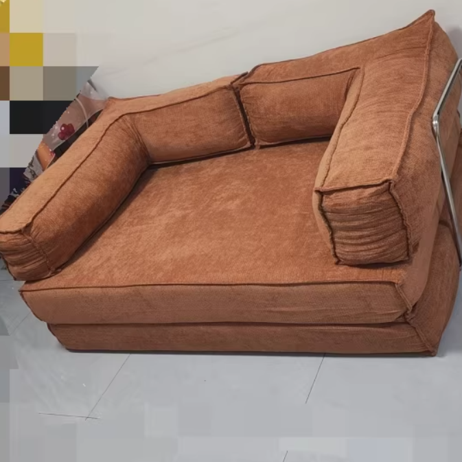 Modern Minimalist Stainless Steel Fabric Corduroy Curved Square Sofa With Backrest &amp; Armrests For Living Room