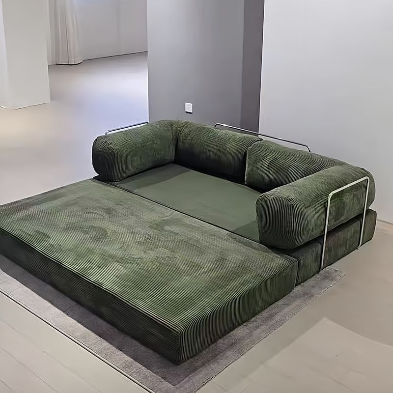 Modern Minimalist Stainless Steel Fabric Corduroy Curved Square Sofa With Backrest &amp; Armrests For Living Room