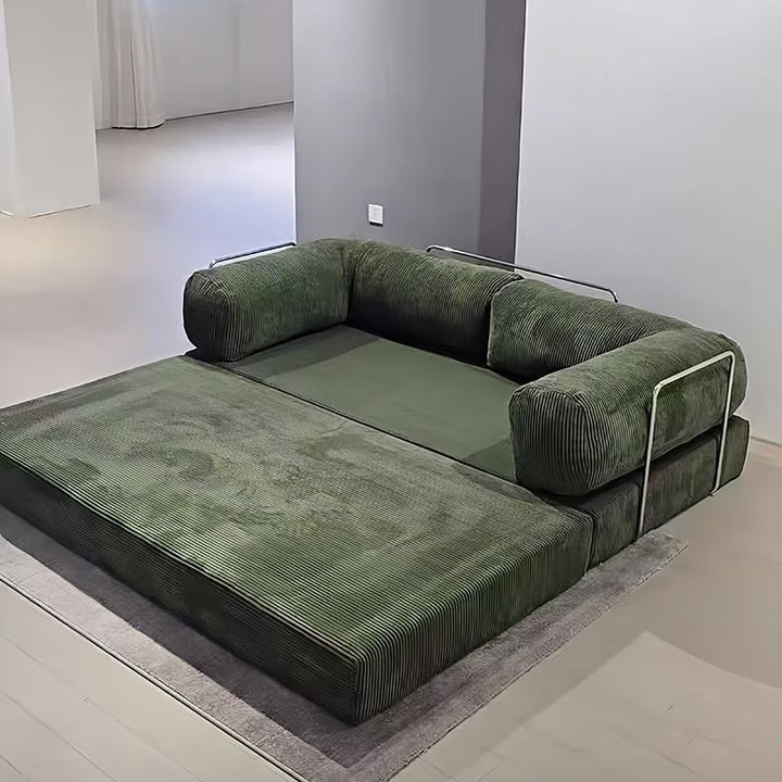 Modern Minimalist Stainless Steel Fabric Corduroy Curved Square Sofa With Backrest &amp; Armrests For Living Room