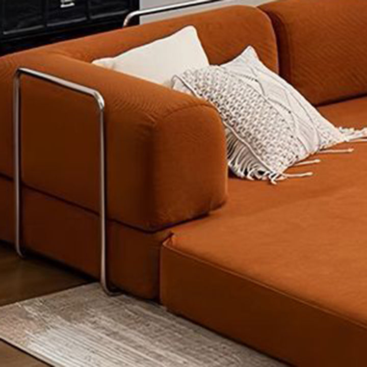 Modern Minimalist Stainless Steel Fabric Corduroy Curved Square Sofa With Backrest &amp; Armrests For Living Room