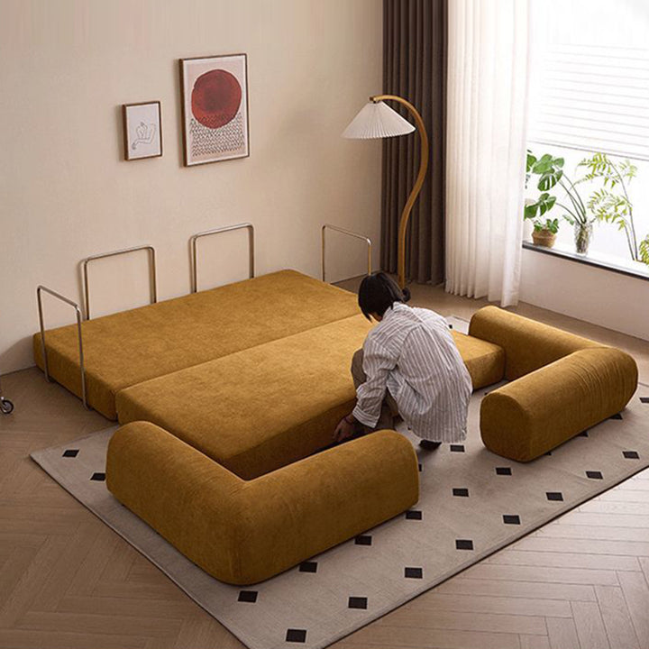 Modern Minimalist Stainless Steel Fabric Corduroy Curved Square Sofa With Backrest &amp; Armrests For Living Room