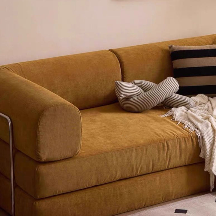 Modern Minimalist Stainless Steel Fabric Corduroy Curved Square Sofa With Backrest &amp; Armrests For Living Room