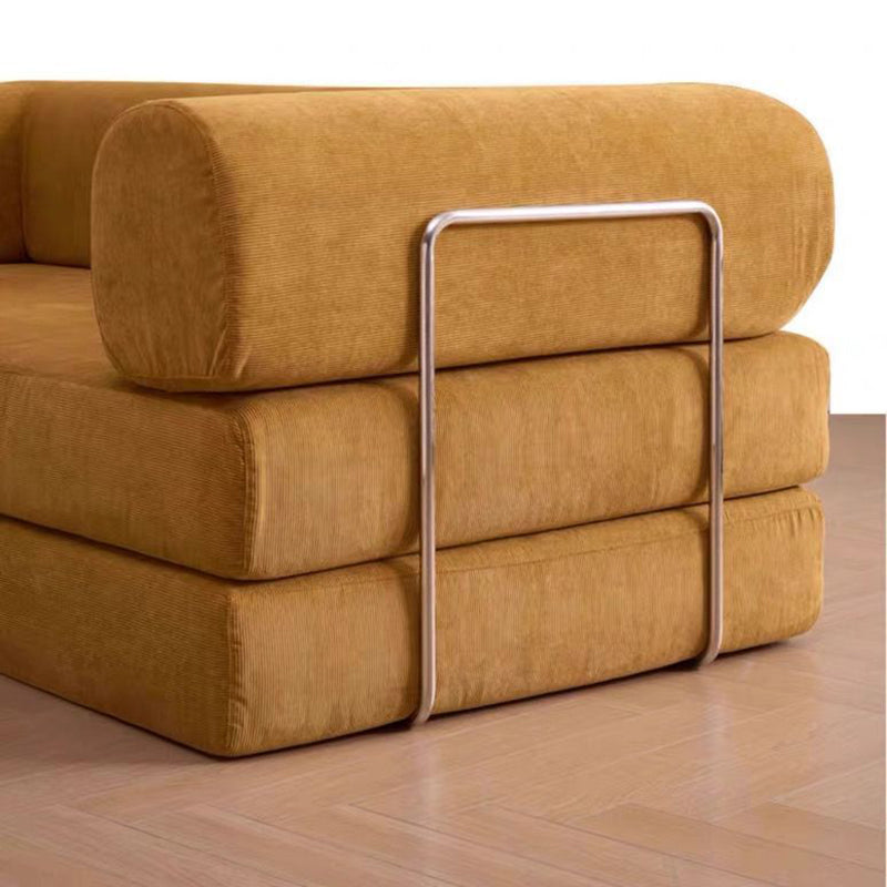 Modern Minimalist Stainless Steel Fabric Corduroy Curved Square Sofa With Backrest &amp; Armrests For Living Room