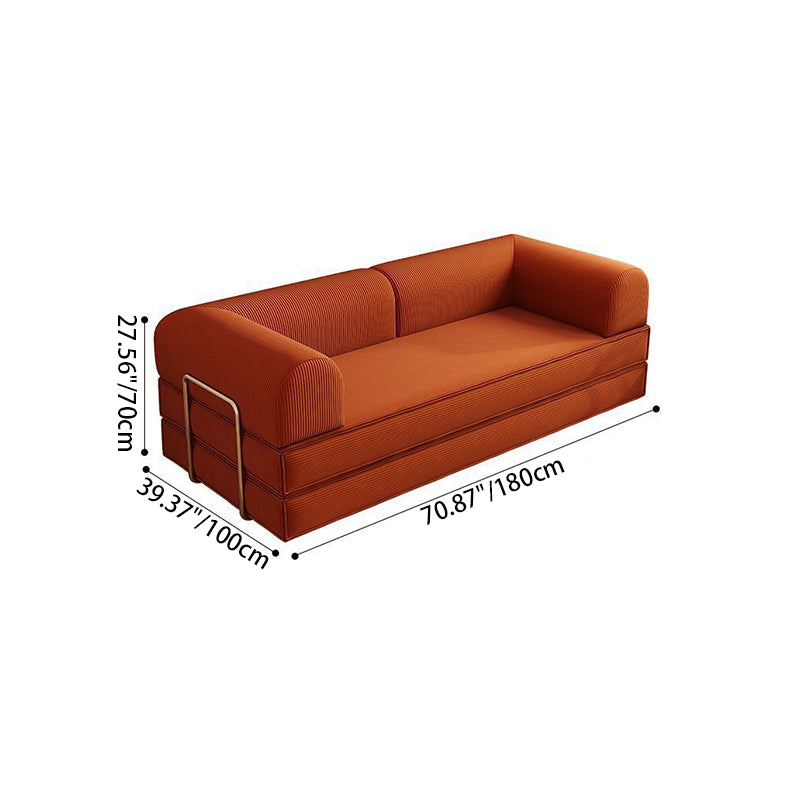 Modern Minimalist Stainless Steel Fabric Corduroy Curved Square Sofa With Backrest &amp; Armrests For Living Room
